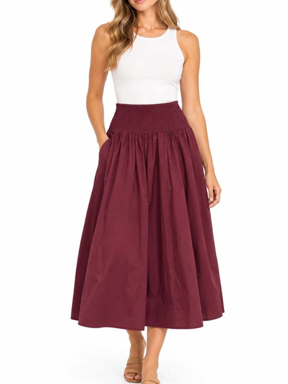 a.n.a Burgundy Cotton Midi Skirt Size S - NWT